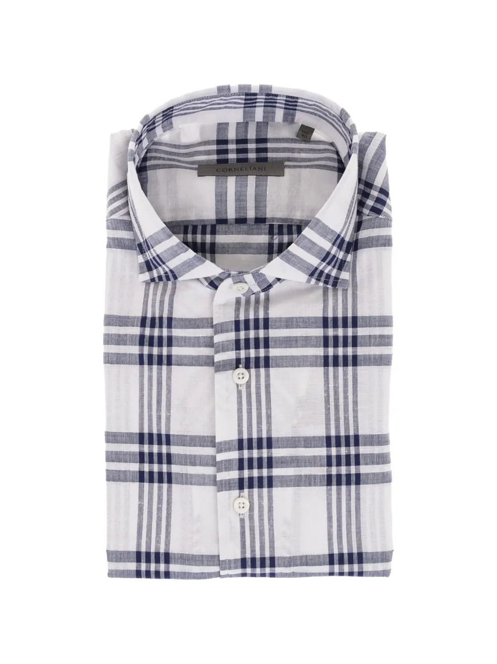 Corneliani 체크 패턴 반소매 셔츠 | 화이트 | Image 1