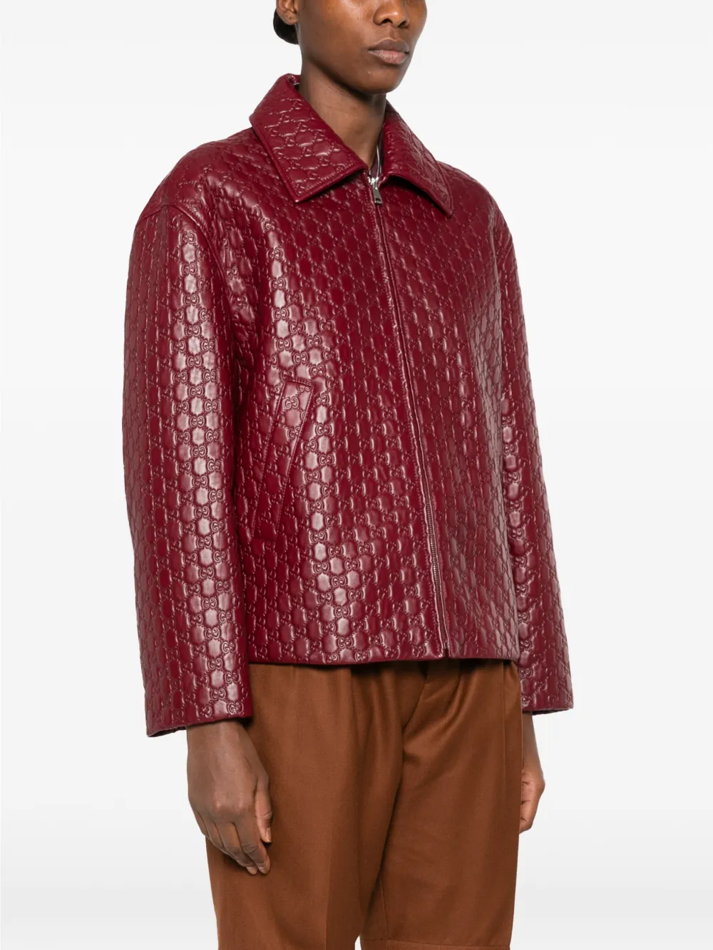 Gucci Leren jack met GG-reliëf Rood