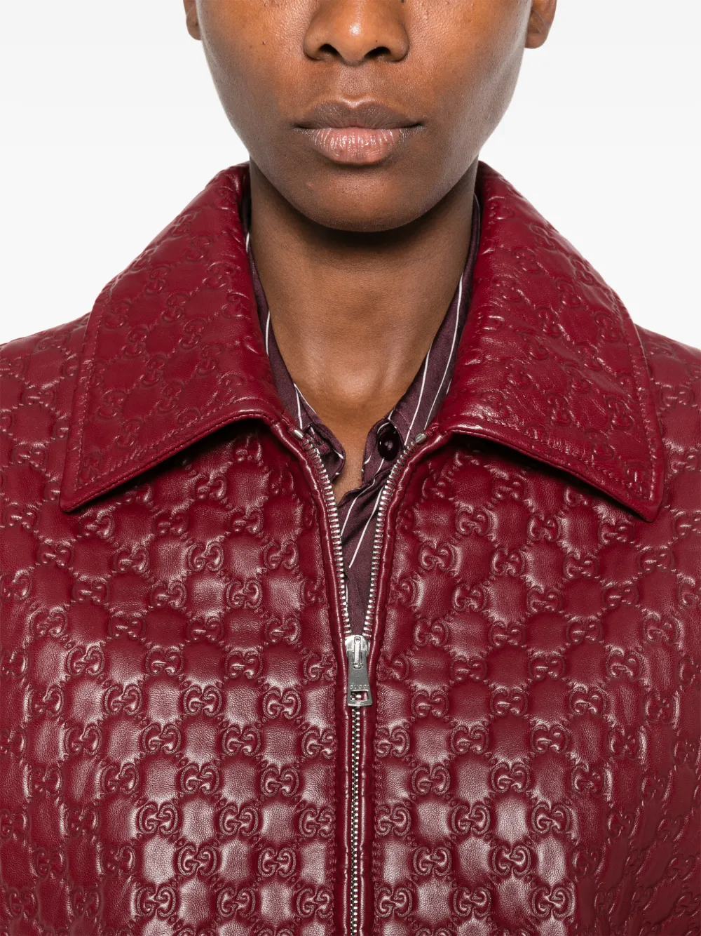 Gucci Leren jack met GG-reliëf Rood