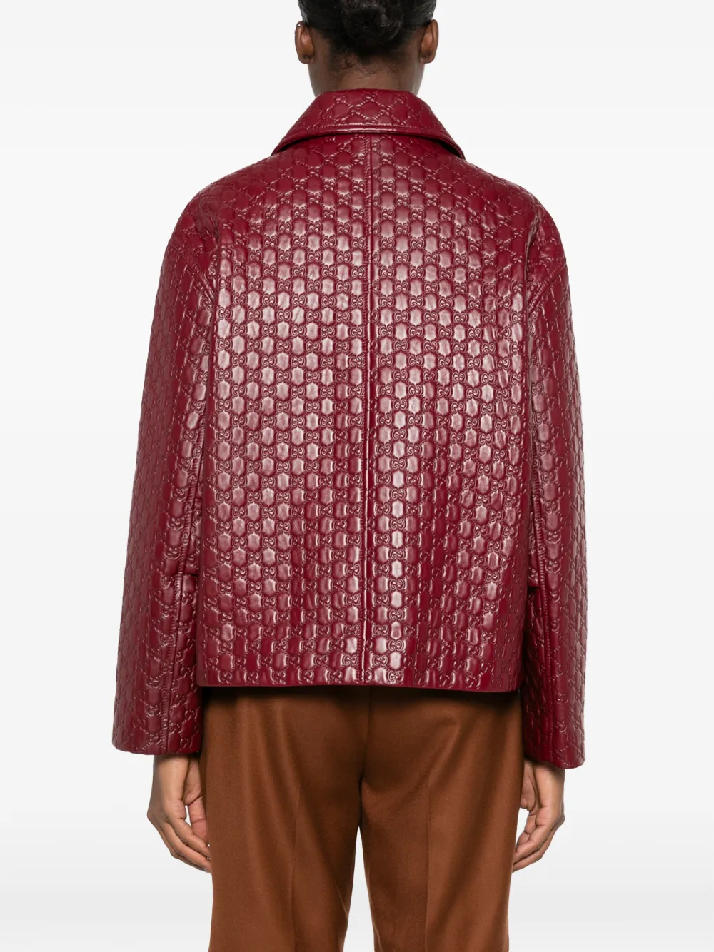 Gucci Leren jack met GG-reliëf Rood