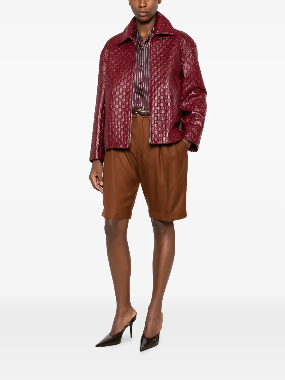 Gucci Leren jack met GG-reliëf Rood