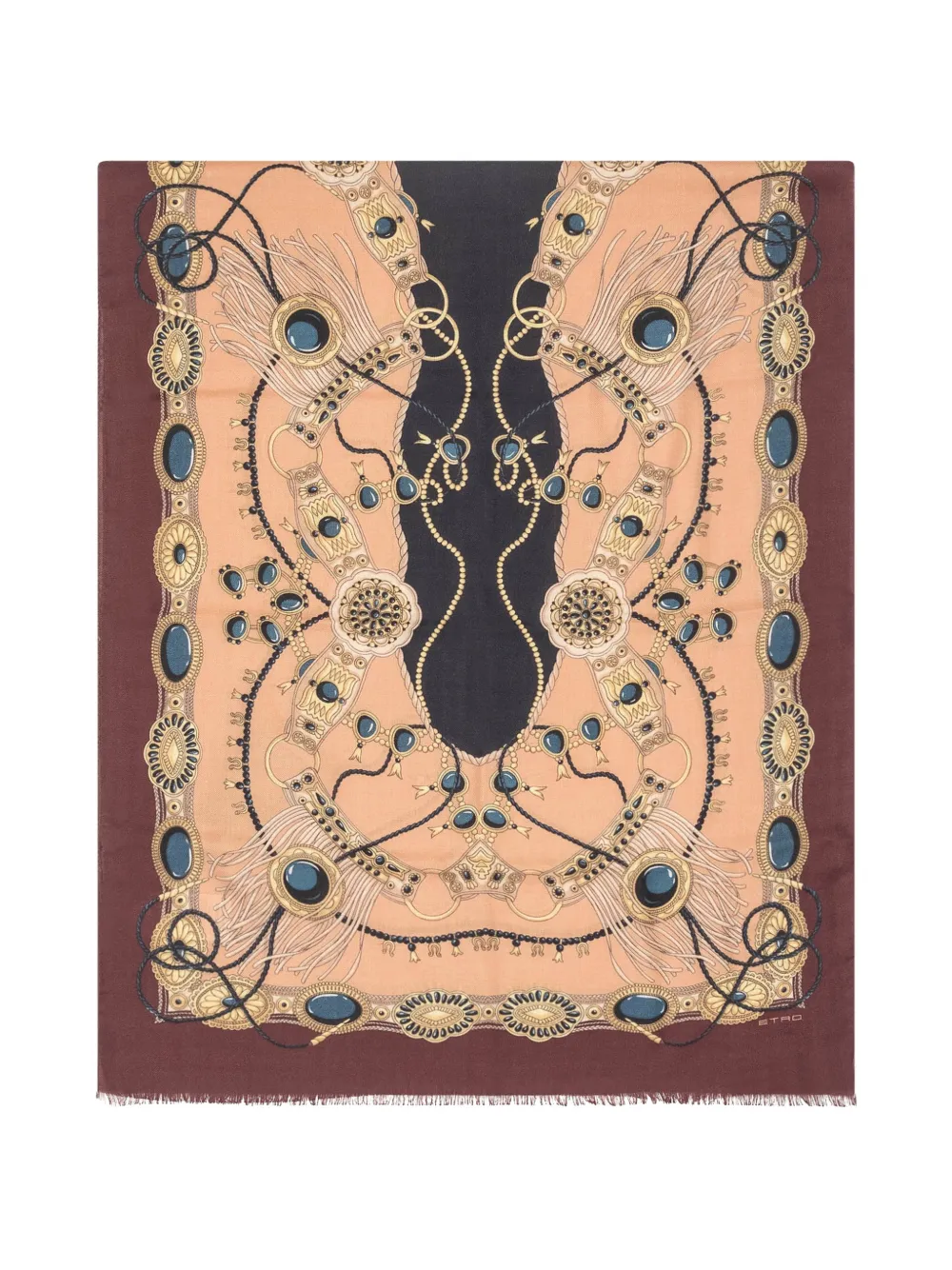 Etro Jewellery-print Frayed Scarf In Brown
