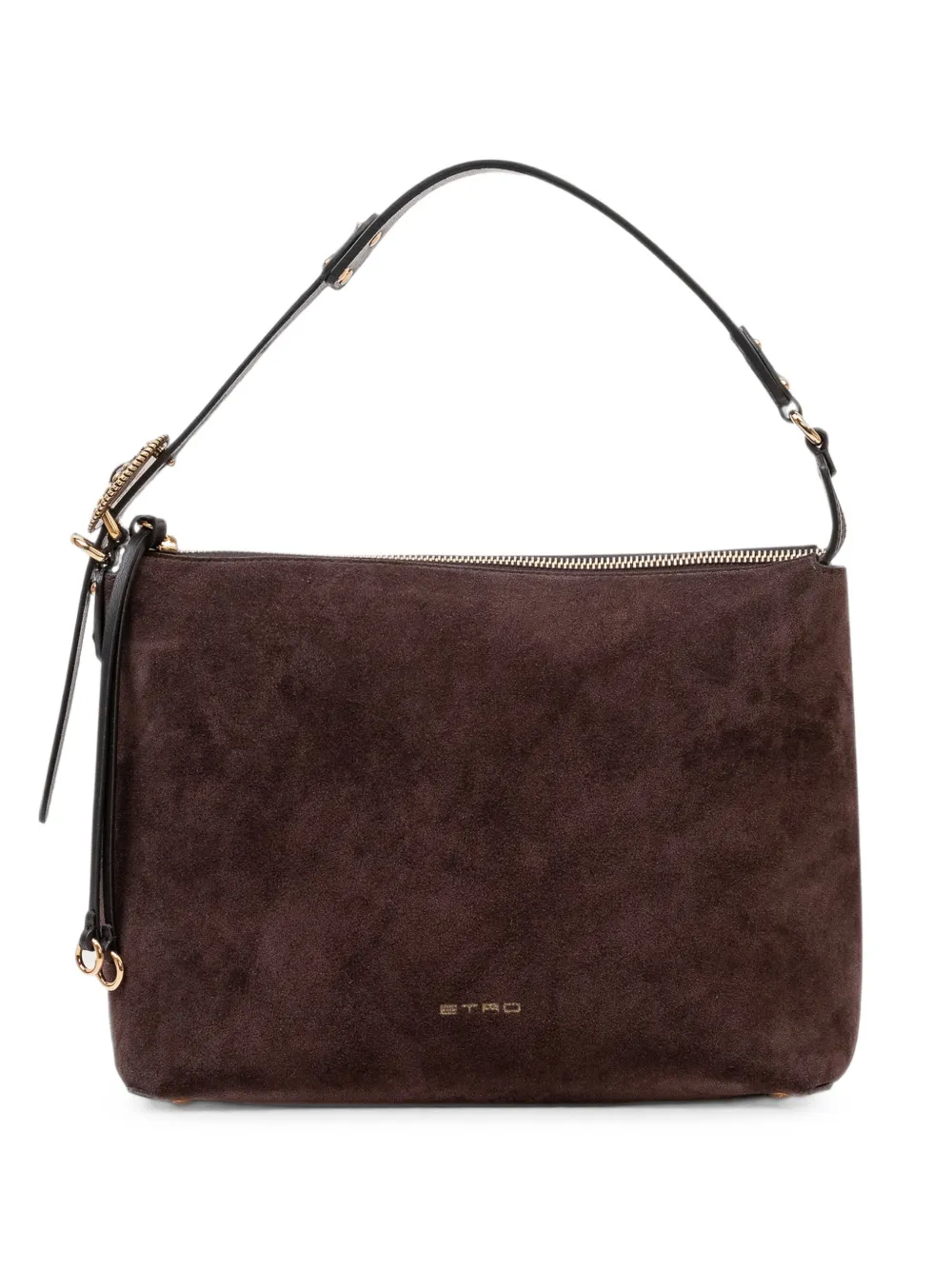 ETRO logo-print suede shoulder bag - Marrone