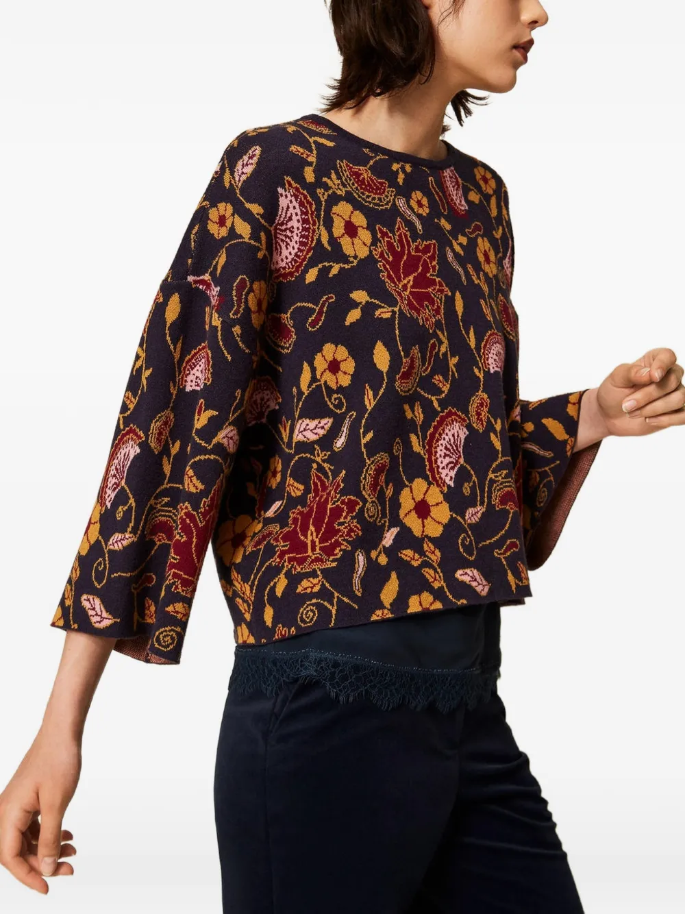 TWINSET Trui met bloemen-jacquard Zwart