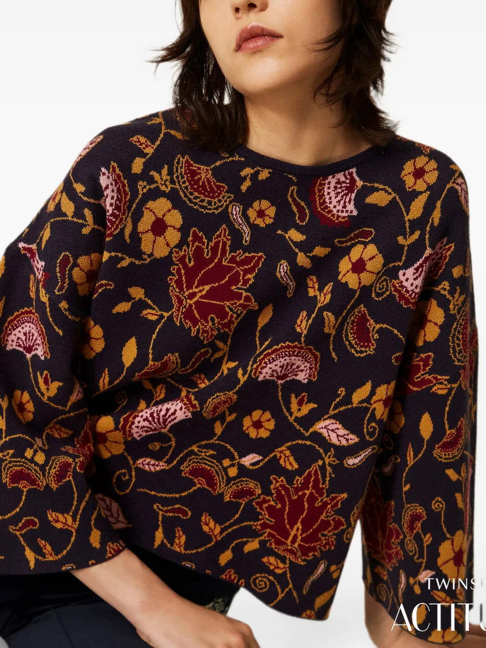 TWINSET Trui met bloemen-jacquard Zwart