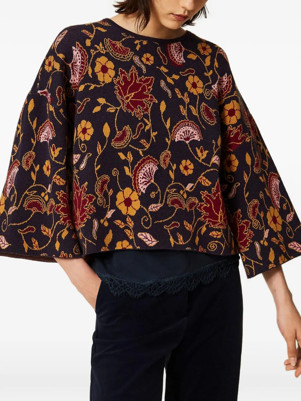 TWINSET Trui met bloemen-jacquard Zwart