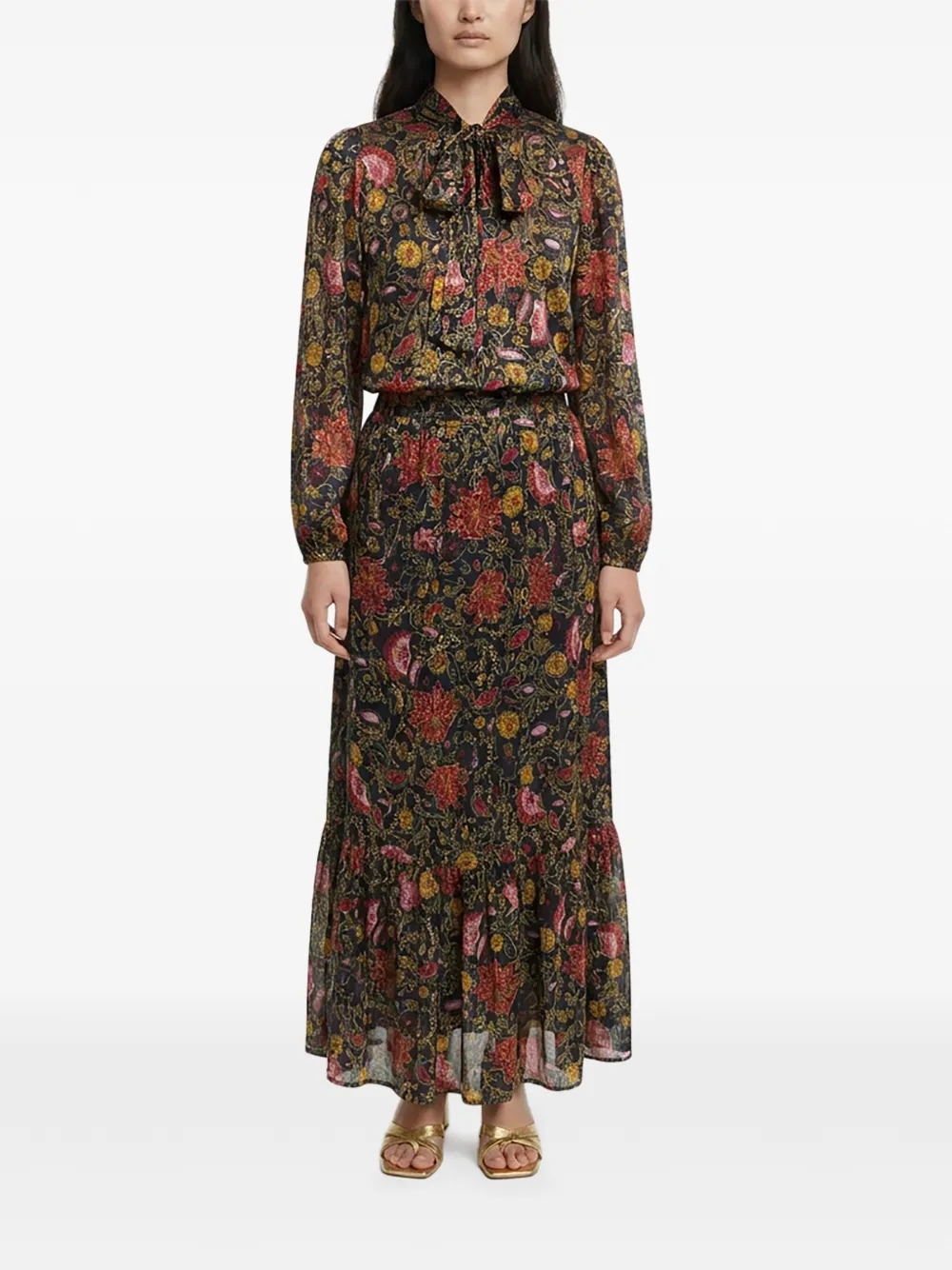 TWINSET floral-print ruffled long skirt - Noir TWINSET floral-print ruffled long skirt - Noir