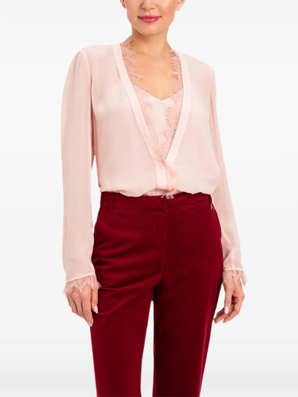 TWINSET lace-trim long-sleeve blouse - Rosa