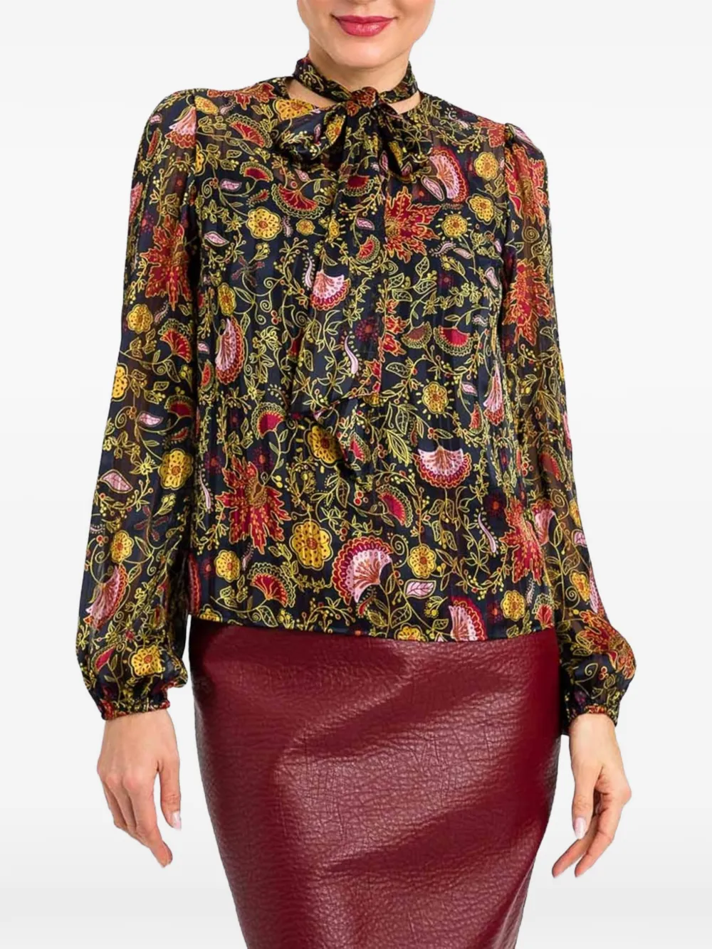 TWINSET blouse fleurie à col lavallière - Noir