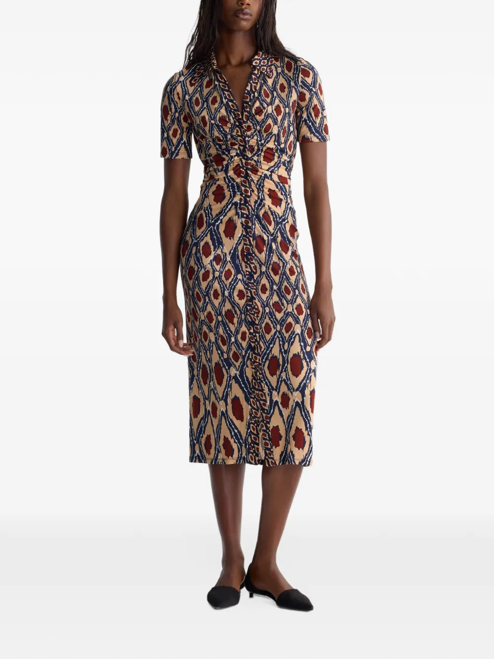 Dvf Vintage Zoey Murano Eye jurk met ruches Beige