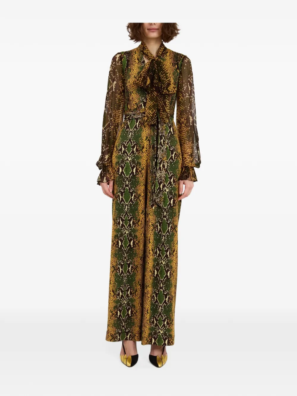 Dvf Vintage snake-print pussy-bow jumpsuit - Gelb