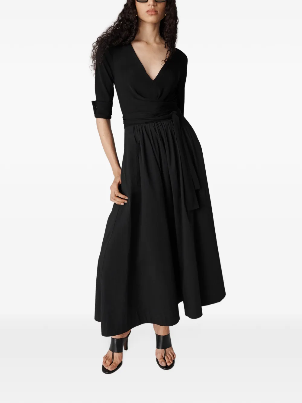 Dvf Vintage Midi-wikkeljurk met lange mouwen Zwart