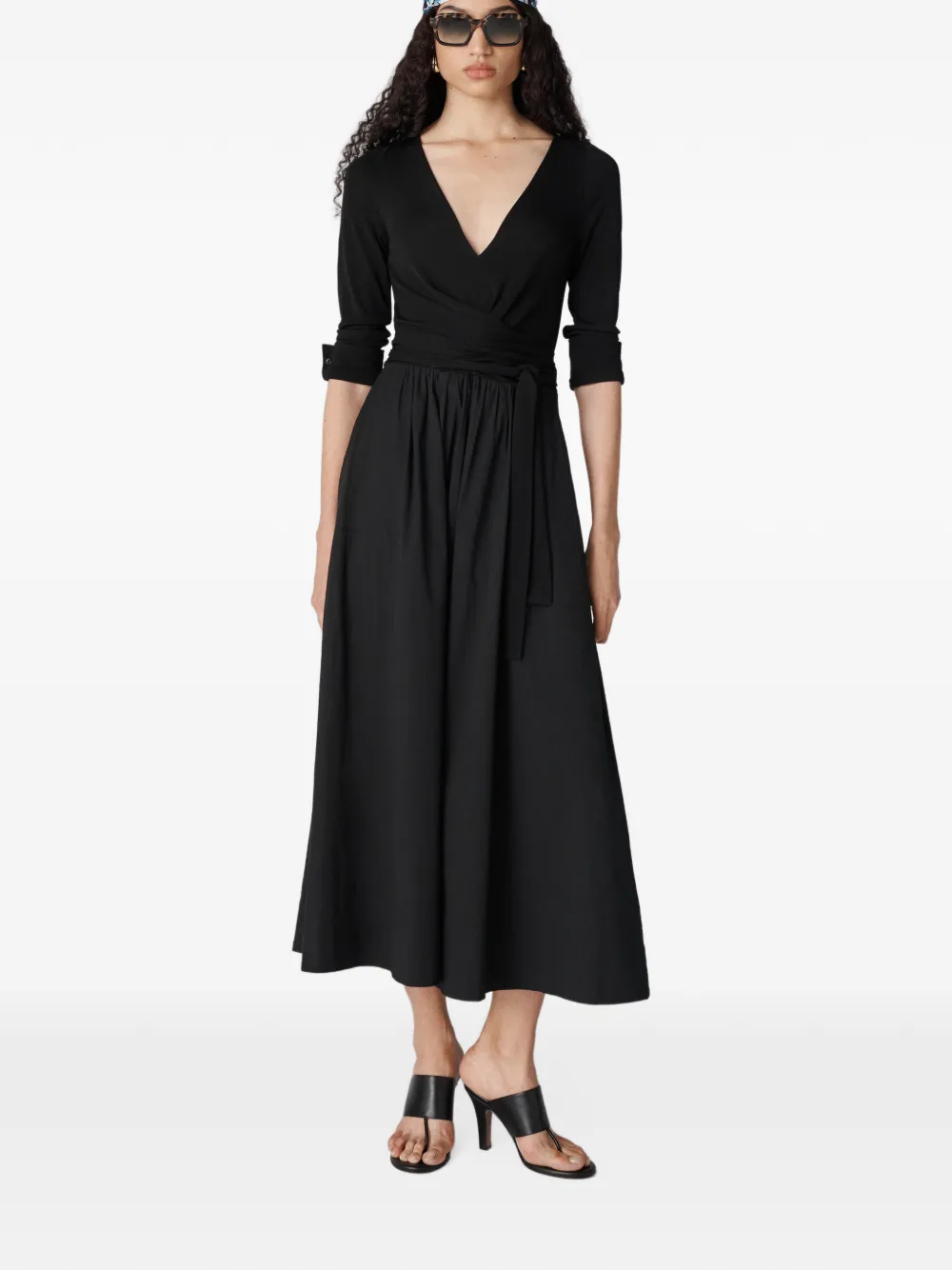Dvf Vintage Midi-wikkeljurk met lange mouwen Zwart