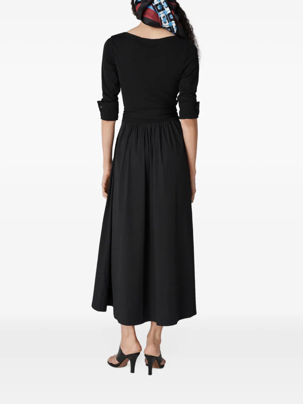 Dvf Vintage Midi-wikkeljurk met lange mouwen Zwart