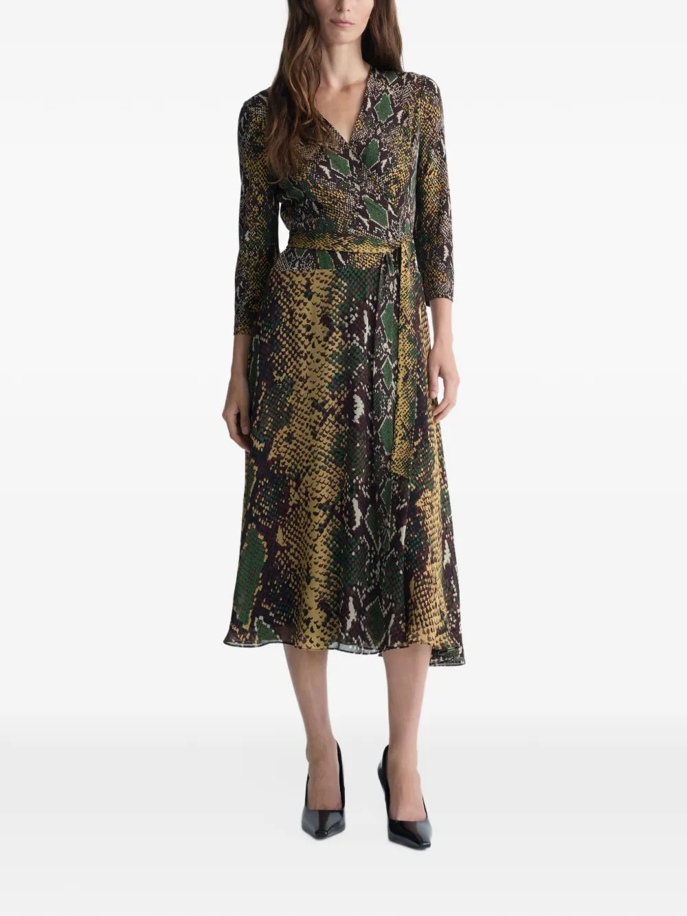 Dvf Vintage Irina snake-print wrap midi dress Bruin