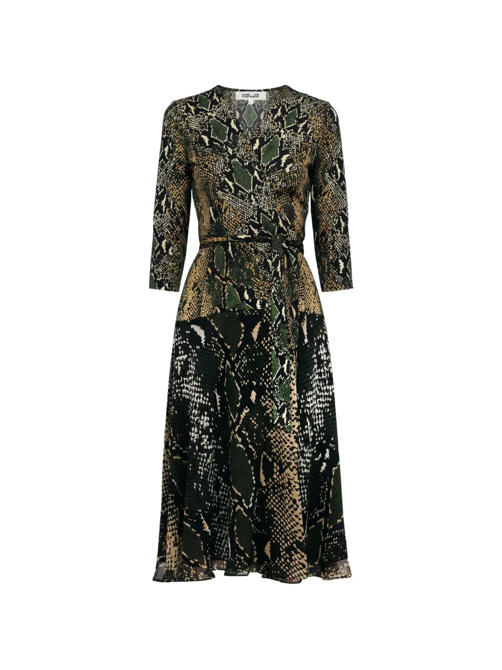 Dvf Vintage Irina midi-wikkeljurk met slangen-print Bruin