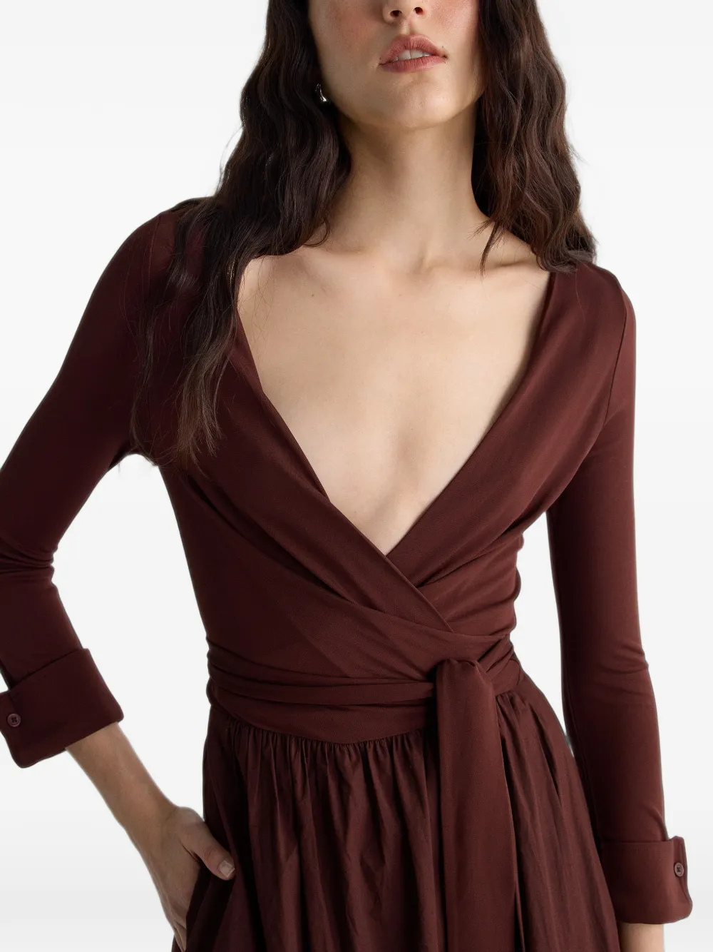 Dvf Vintage Ballerina midi-jurk in wikkelstijl met ceintuur Bruin