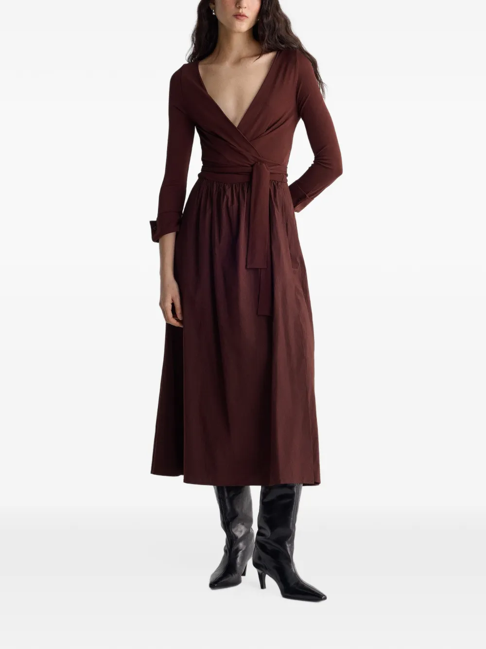Dvf Vintage Ballerina midi-jurk in wikkelstijl met ceintuur Bruin