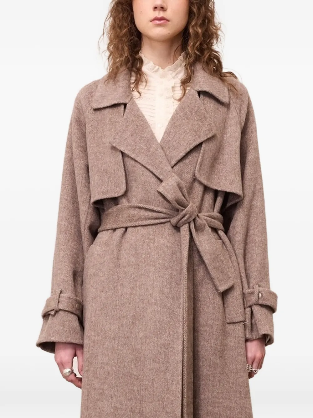 Ottod'Ame manteau ceinturé à chevrons - Marron