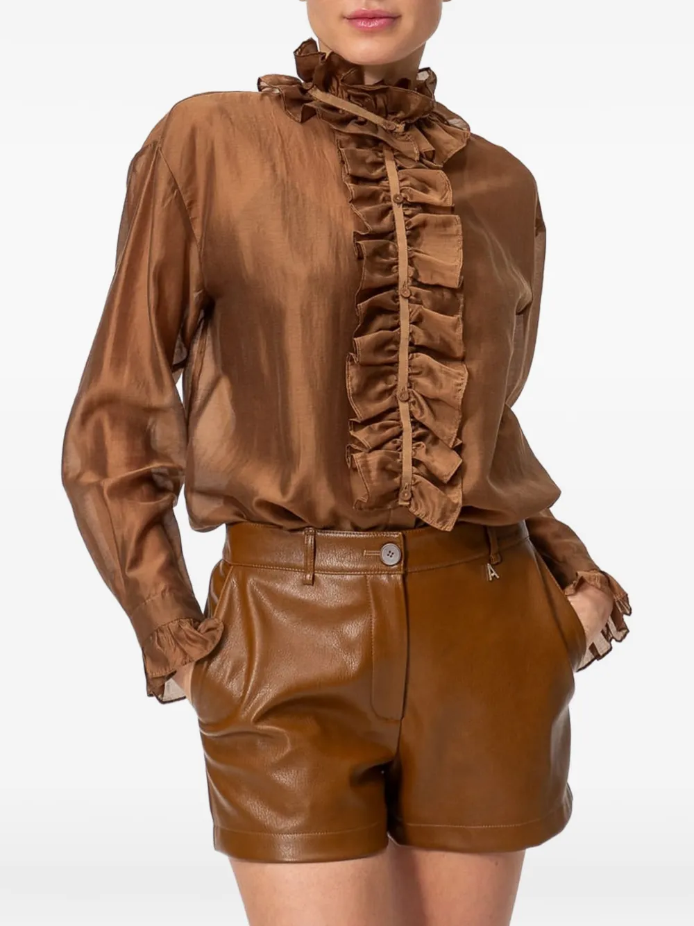 TWINSET Blouse met ruches Bruin