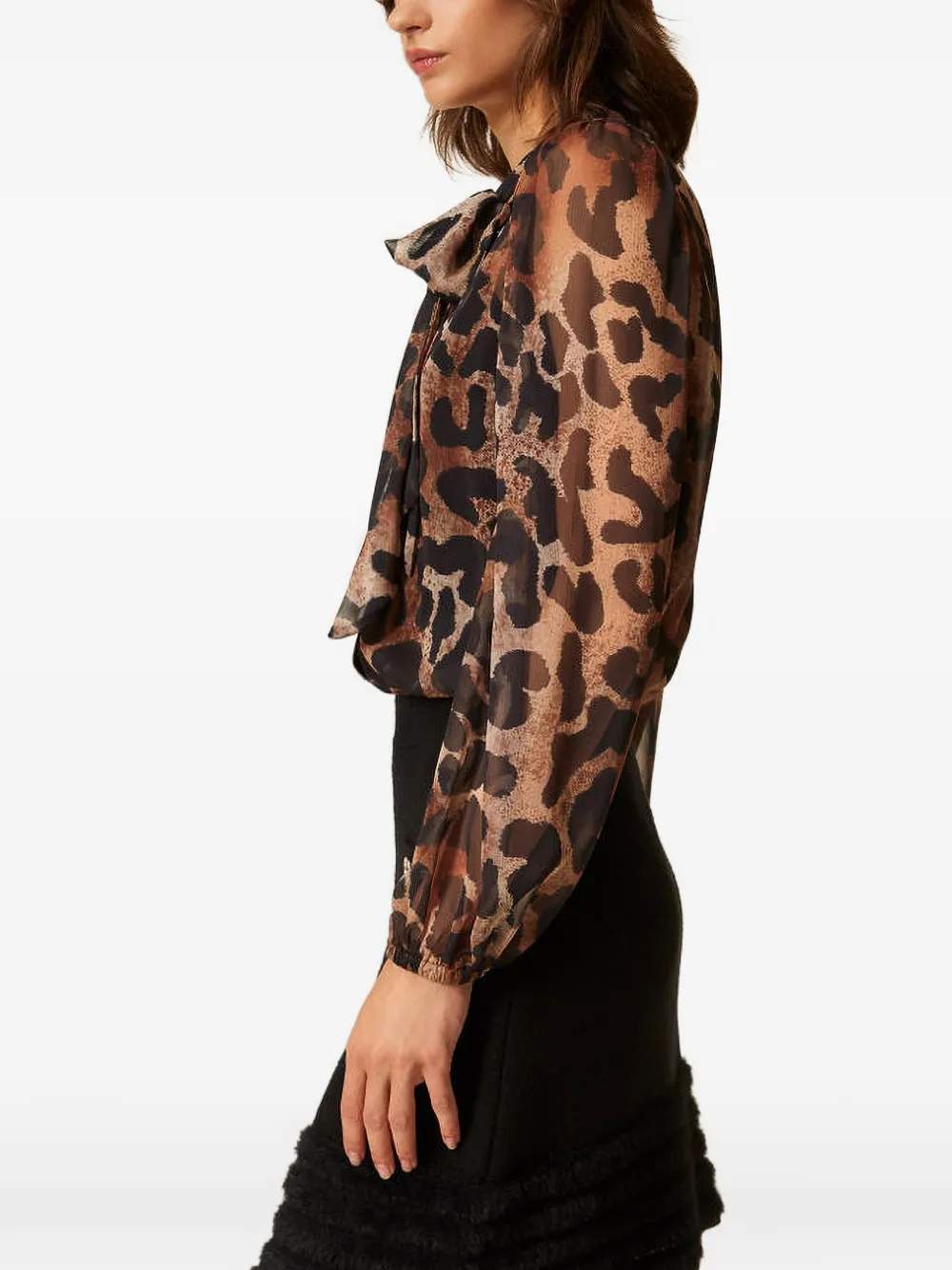 TWINSET Voile overhemd met dierenprint Bruin