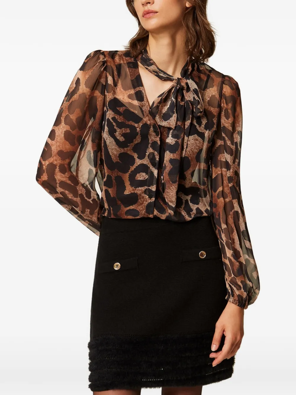 TWINSET Voile overhemd met dierenprint Bruin