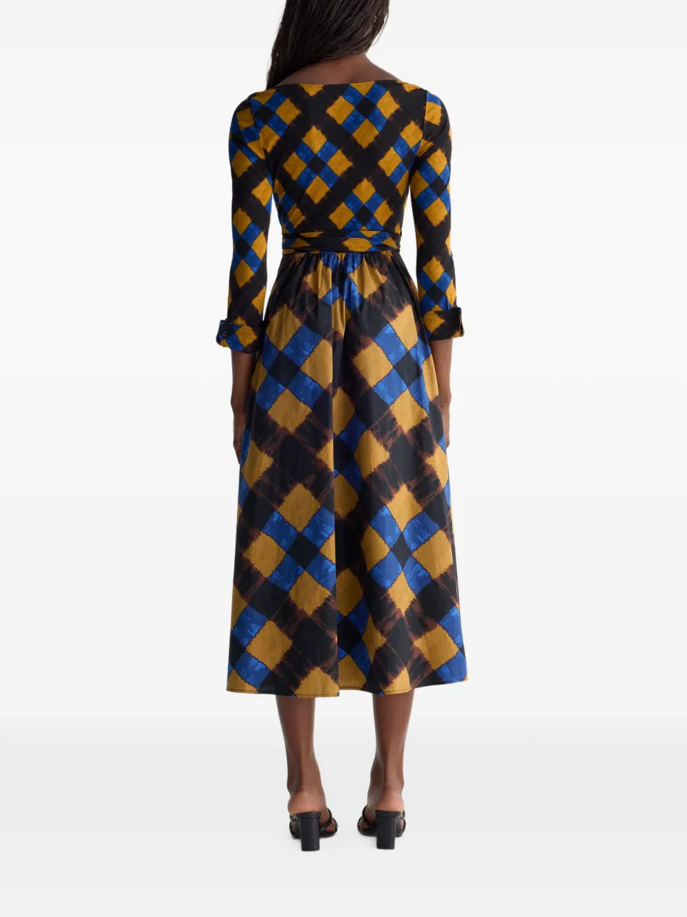 Dvf Vintage Ballerina geruite midi-jurk in wikkelstijl Bruin