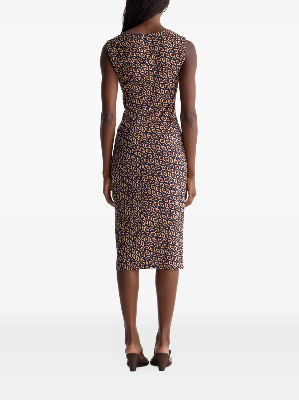 Dvf Vintage Andie midi-jurk met geometrische print en ruches Beige