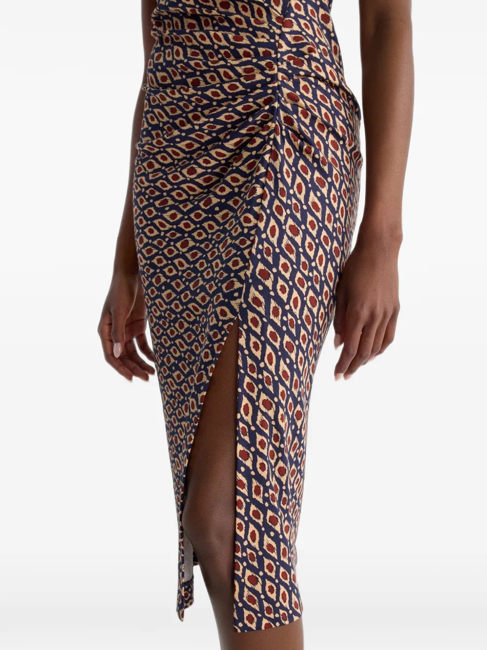 Dvf Vintage Andie midi-jurk met geometrische print en ruches Beige