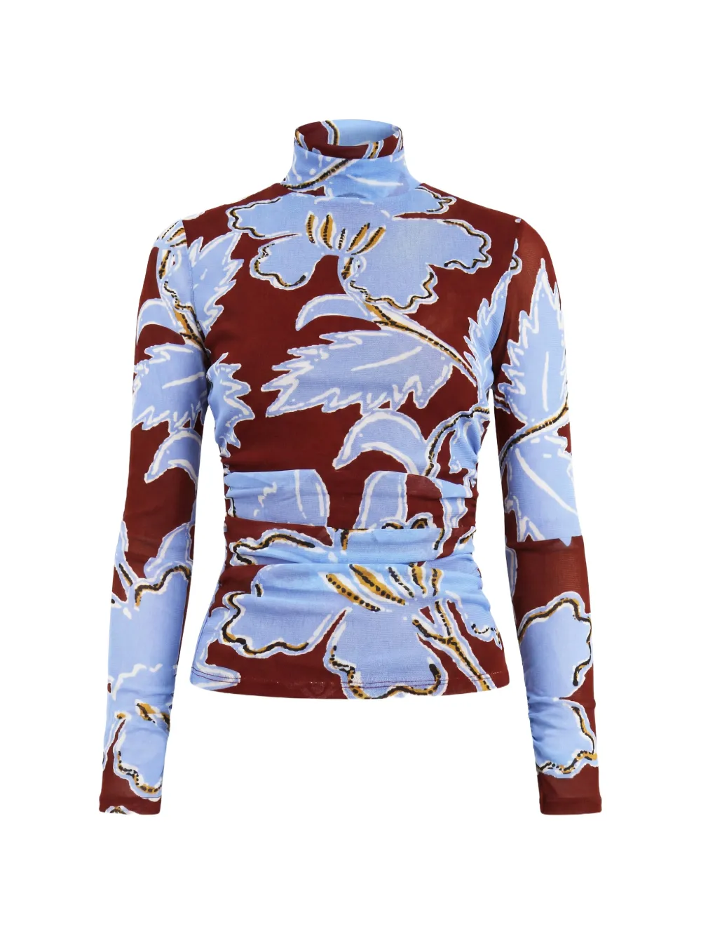 Dvf Vintage Logan floral-print mesh top - Marrone