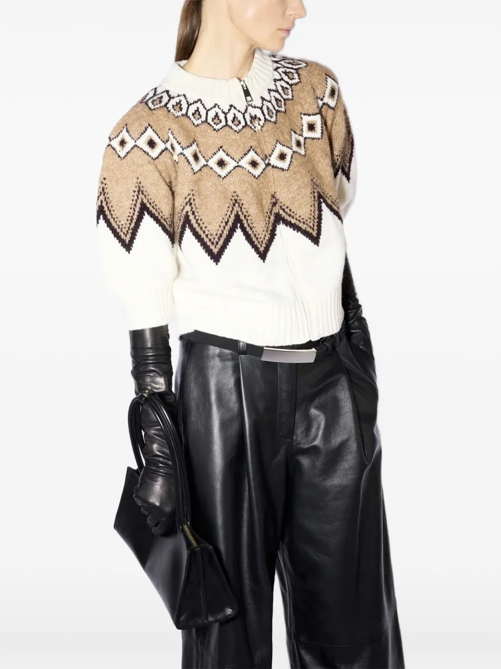 Liviana Conti Fair Isle-knit zip-up sweater - White