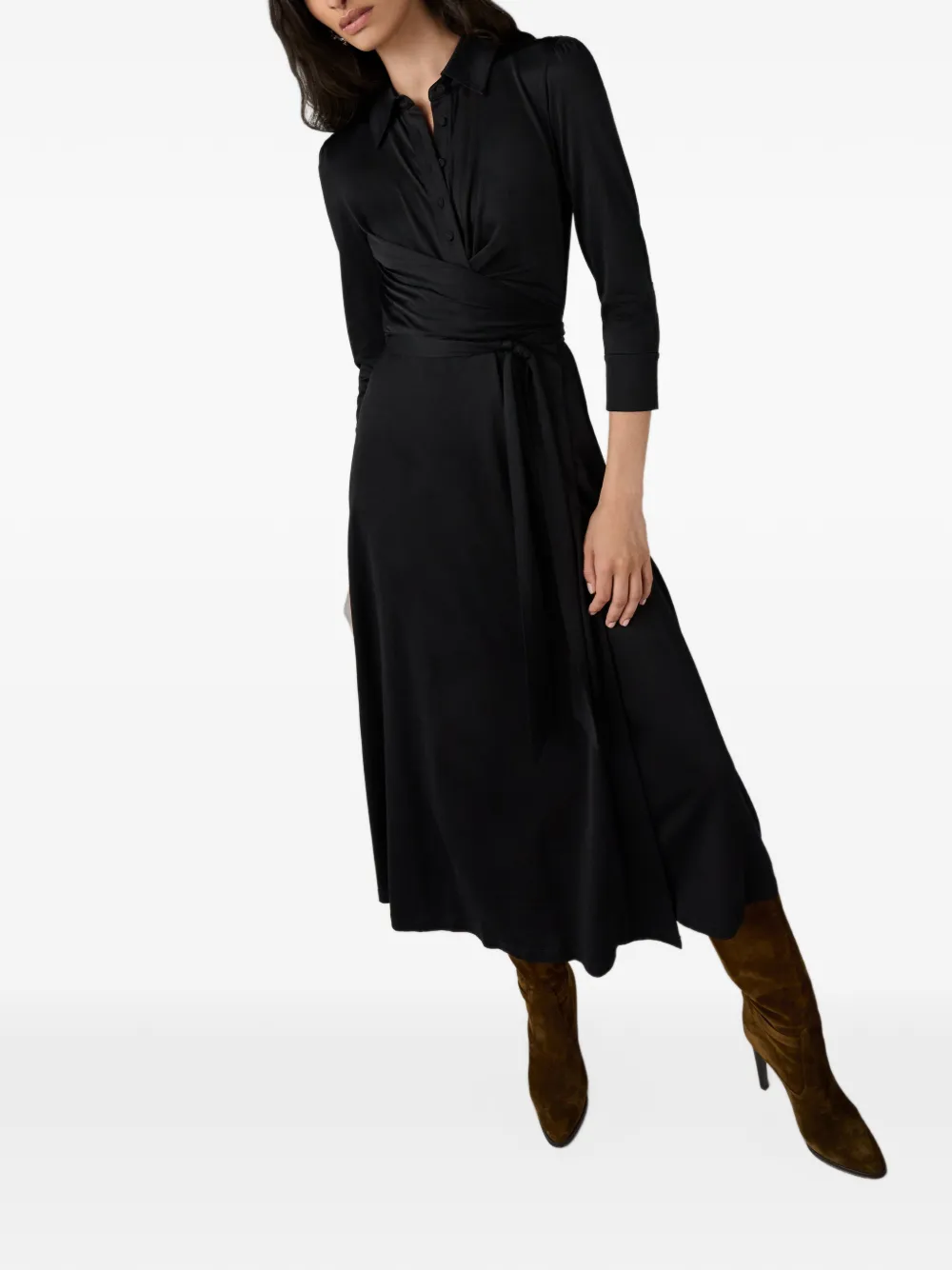 Dvf Vintage Sana midi-jurk in wikkelstijl met ceintuur Zwart
