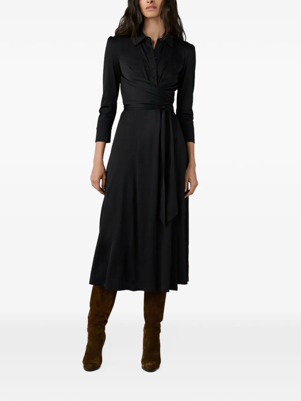 Dvf Vintage Sana midi-jurk in wikkelstijl met ceintuur Zwart