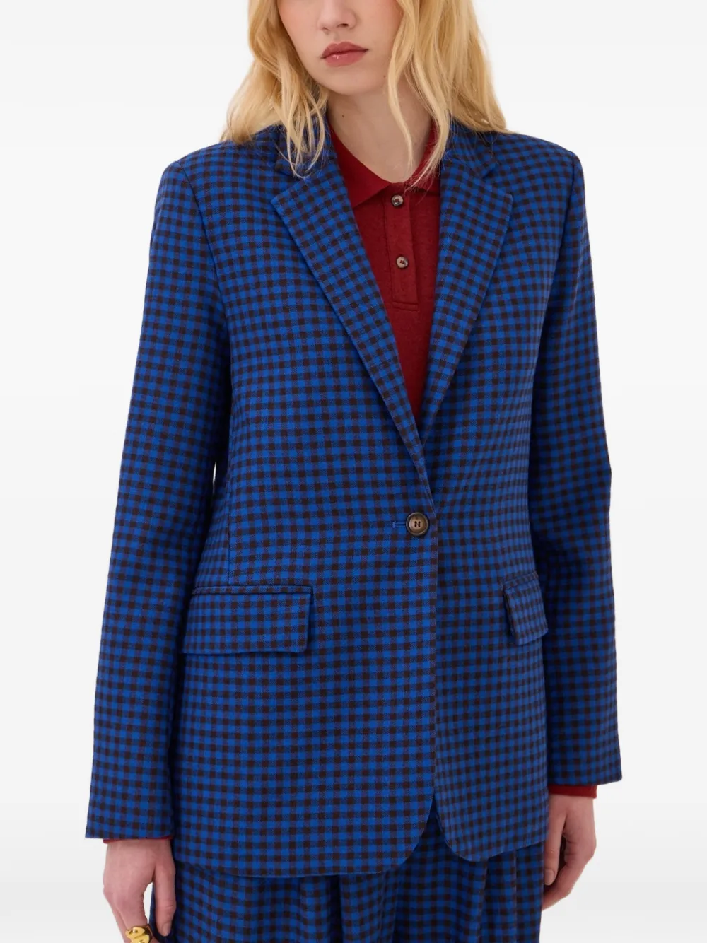 Ottod'ame Gingham-check Notched-lapels Blazer In Blue
