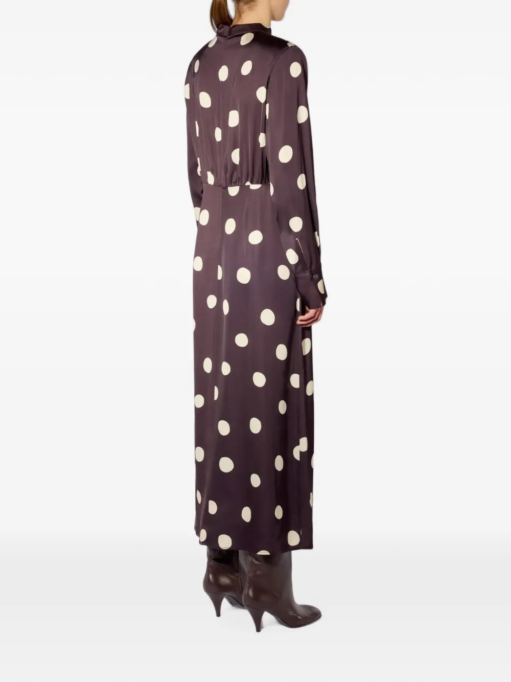 Liviana Conti Maxi-jurk met stippen en lange mouwen Bruin