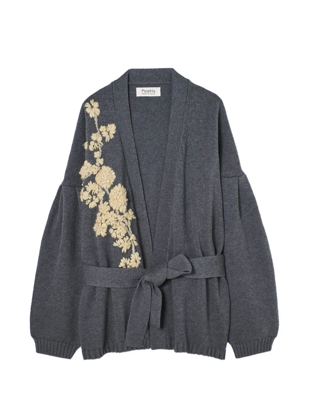 PSOPHIA floral-embroidered belted cardigan