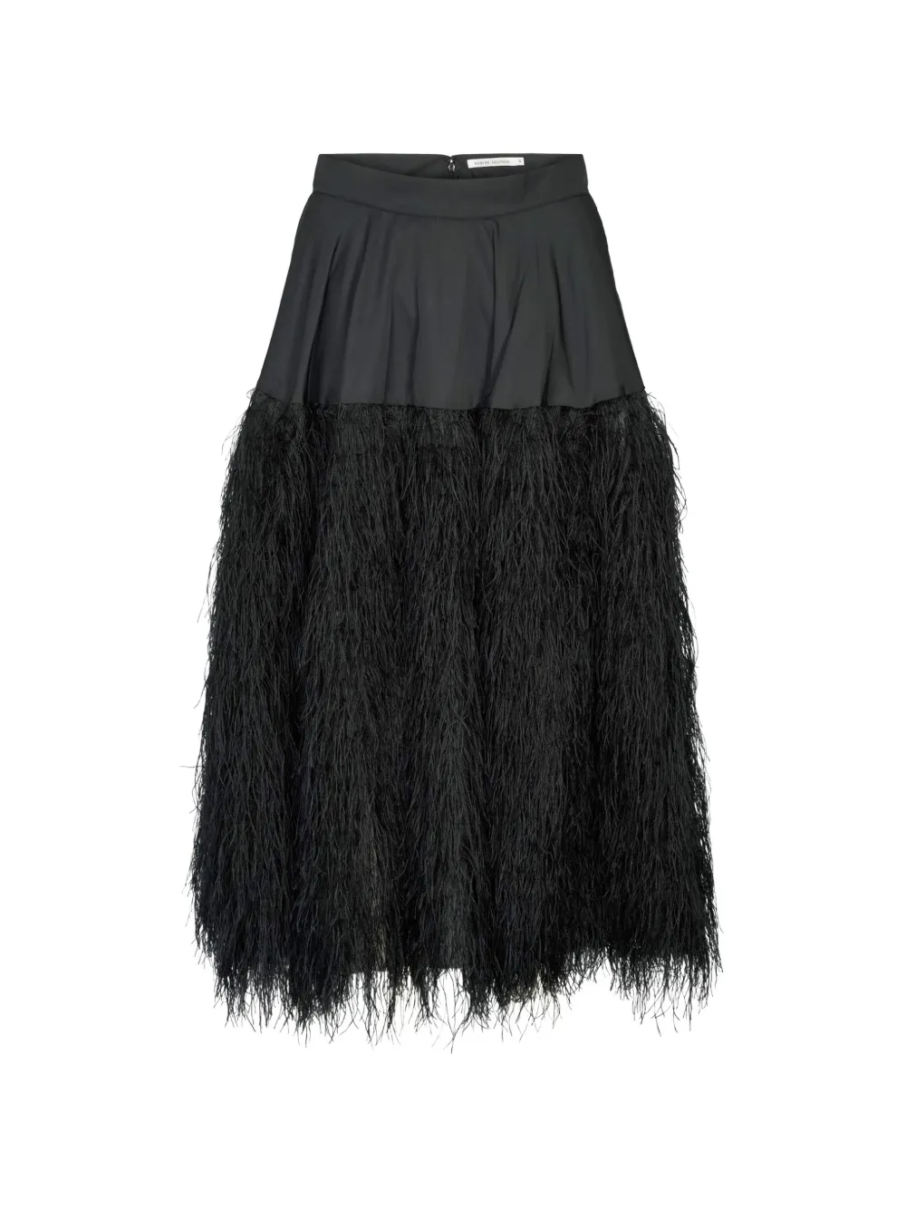 RABENS SALONER Magna feather-trim pleated midi skirt - Noir RABENS SALONER Magna feather-trim pleated midi skirt - Noir