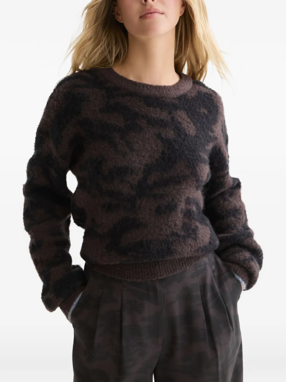 Scotch & Soda Geborstelde trui met abstract patroon Bruin