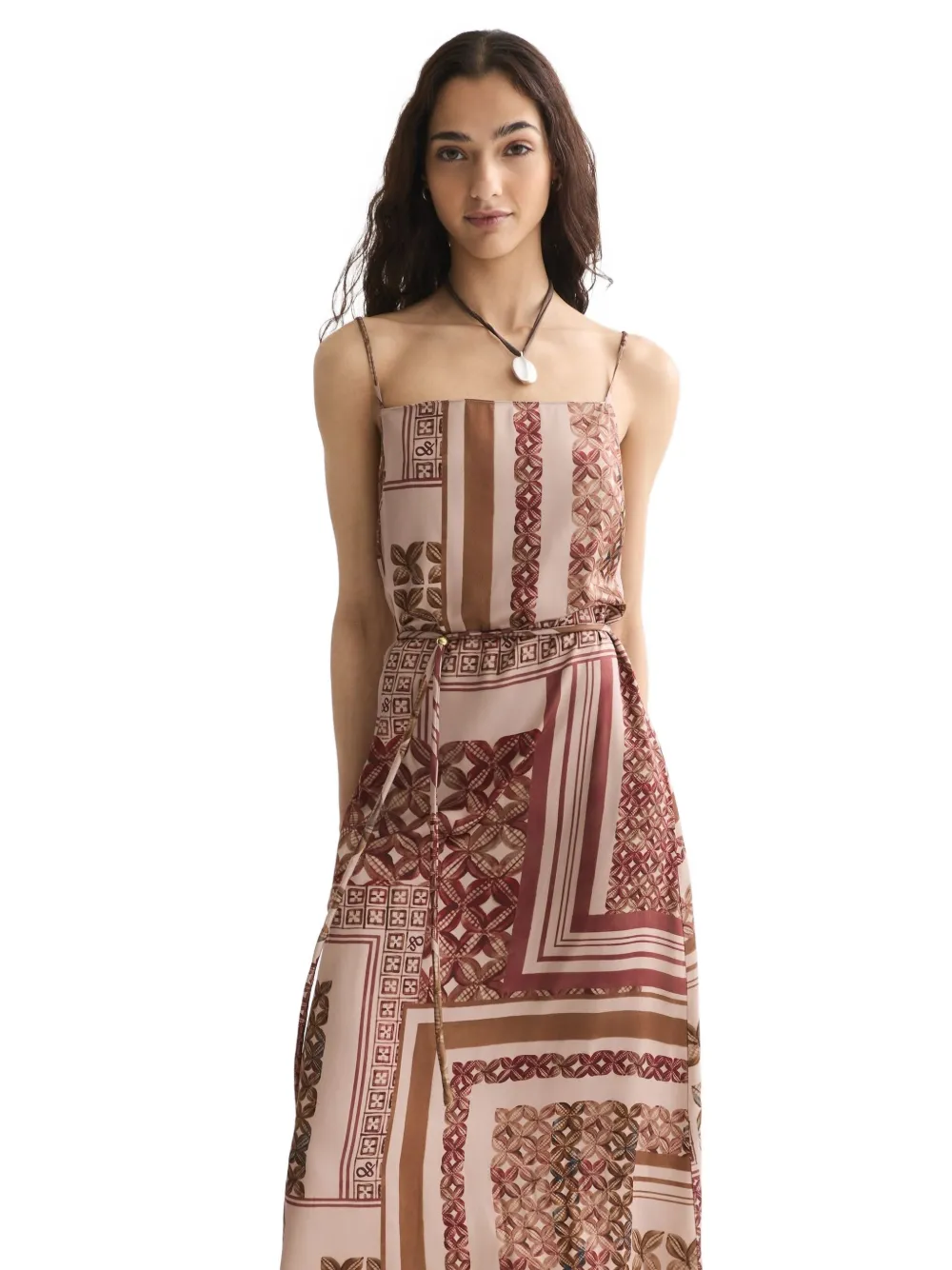 Scotch & Soda Tile-print Spaghetti-strap Dress In Multi