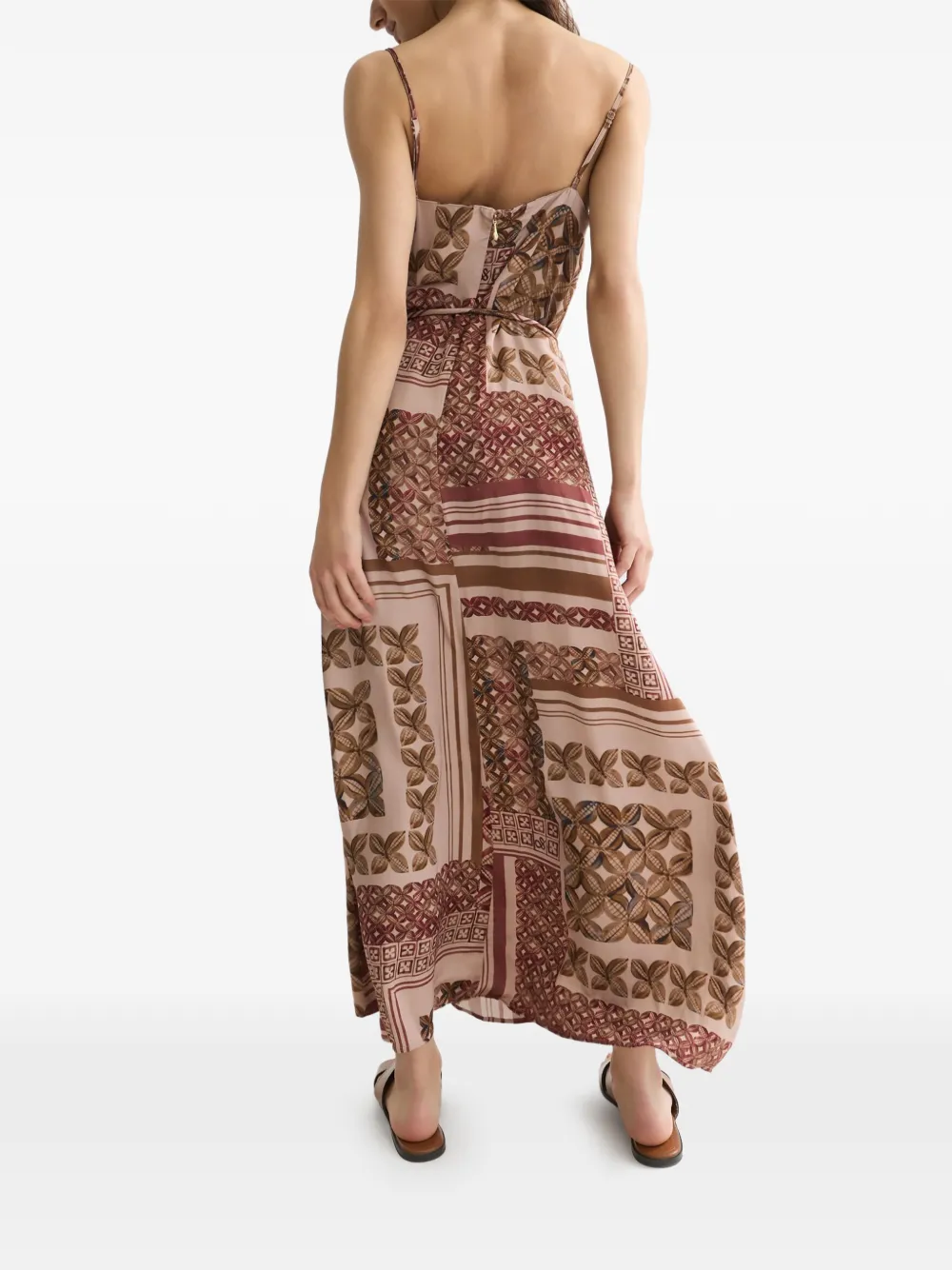 Scotch & Soda Jurk met spaghettibandjes en tegel-print Bruin
