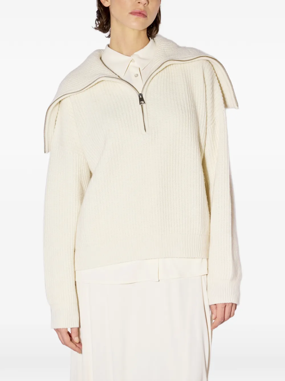 Liviana Conti Evadne ribbed-knit zip-neck sweater - Toni neutri