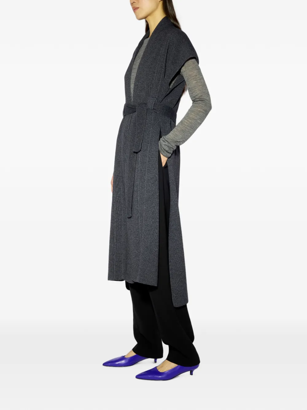 Liviana Conti Mavis belted ribbed-knit cardi-coat