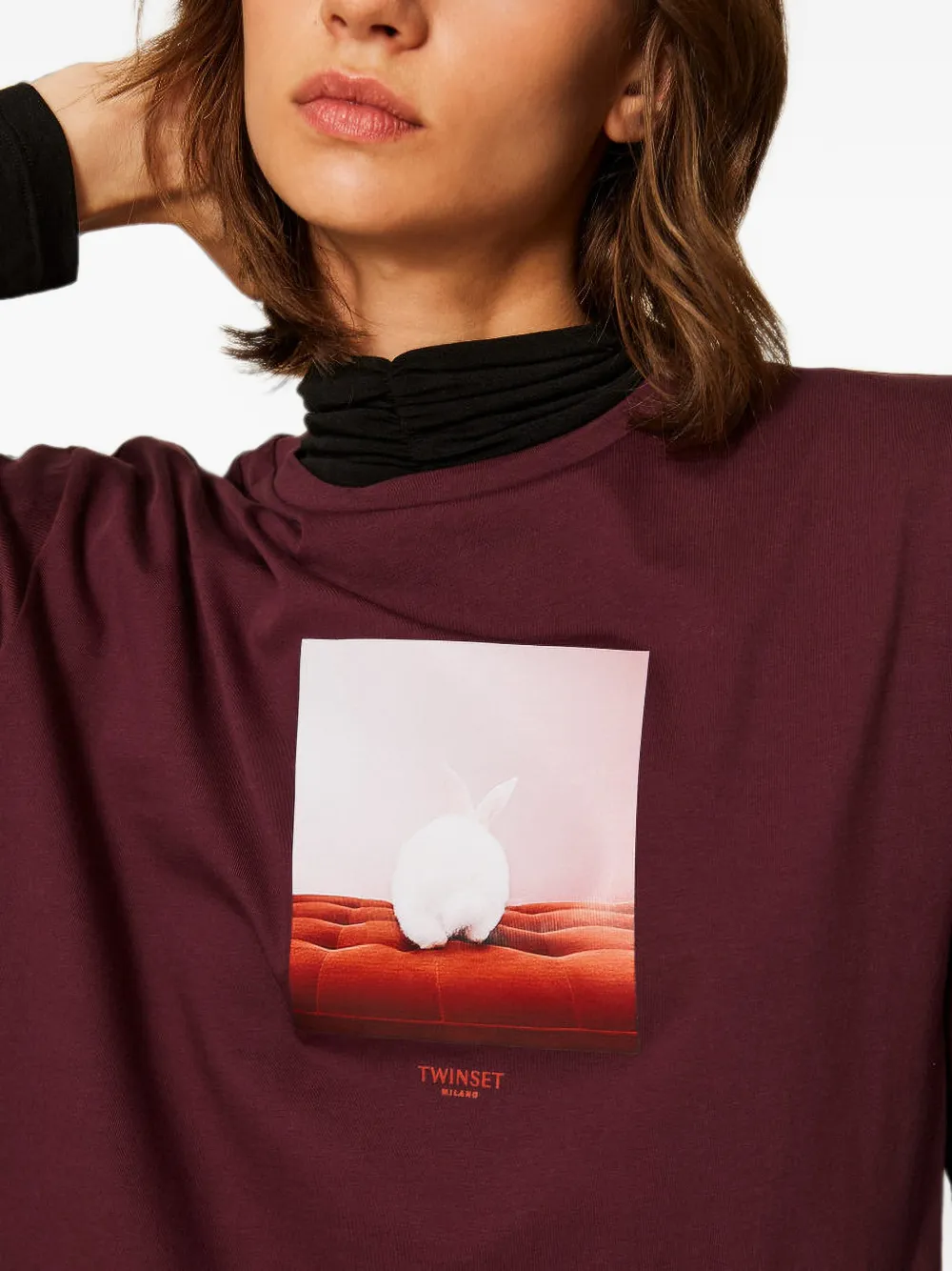 TWINSET Regular-fit T-shirt met ronde hals en print Rood