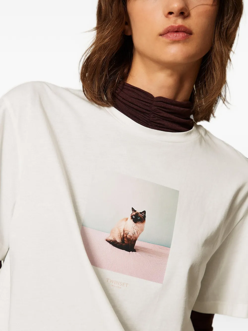 TWINSET Regular T-shirt met ronde hals en print Wit