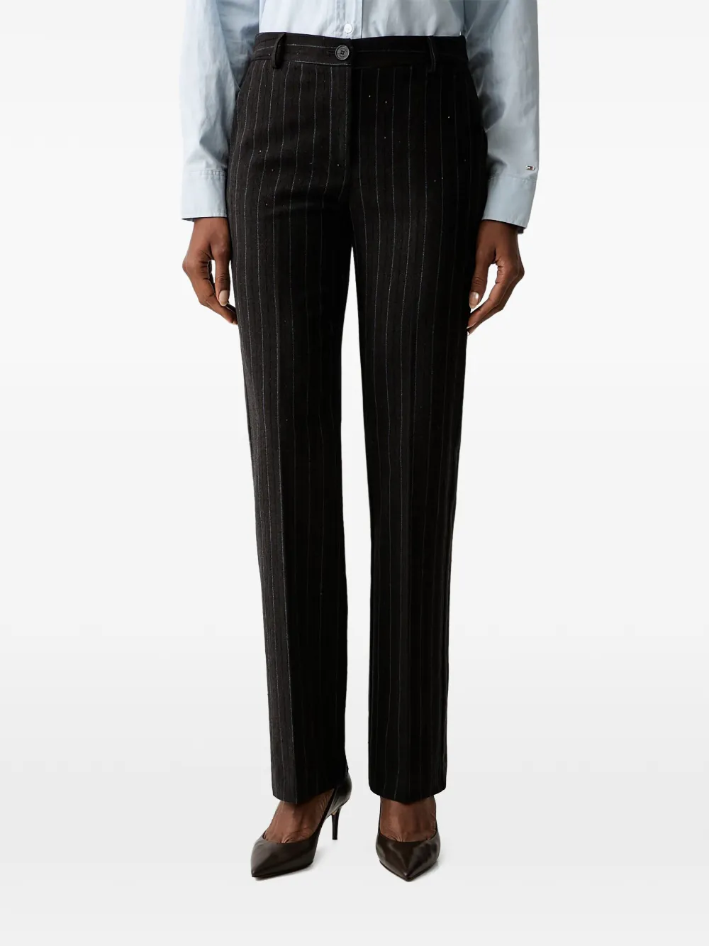 TWINSET pinstripe herringbone-pattern trousers - Marron