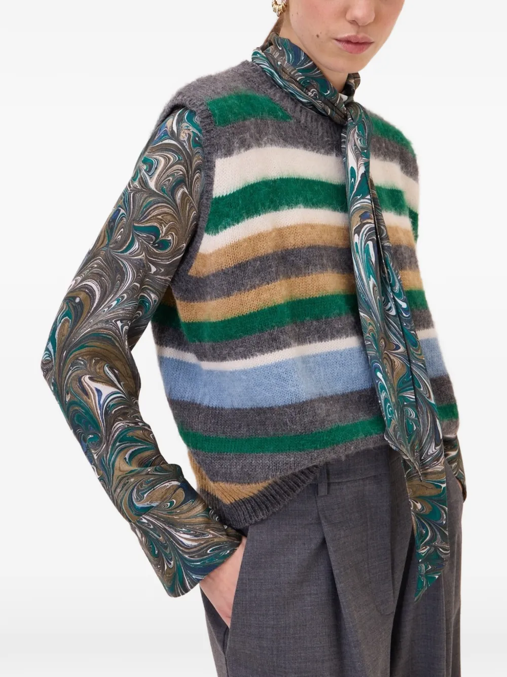 Ottod'ame Horizontal-stripe Knitted Vest In Animal Print