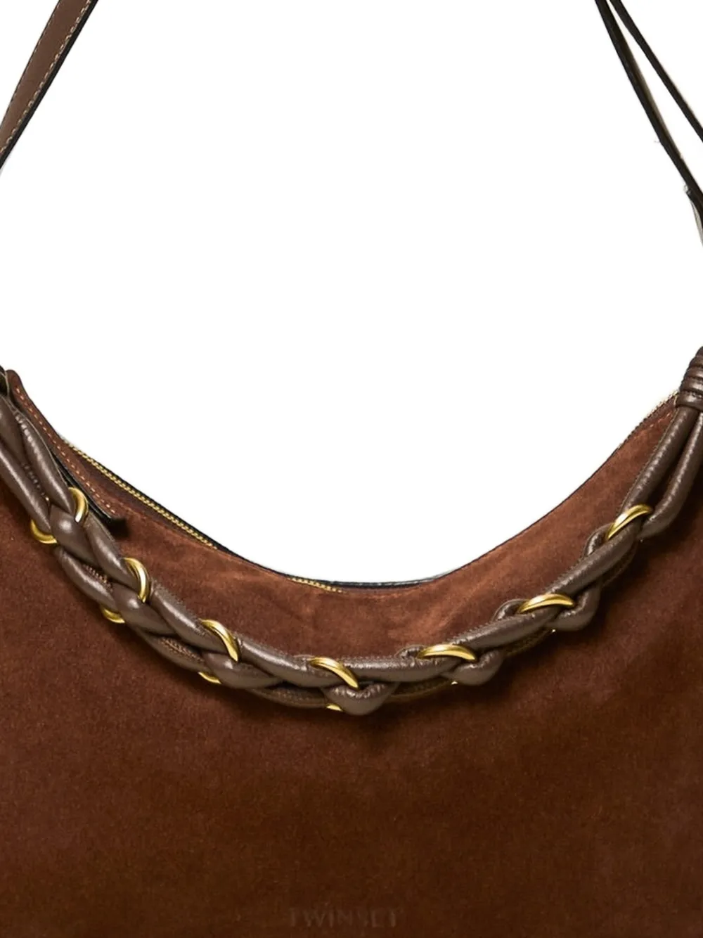 TWINSET Suède schoudertas met gevlochten ketting Bruin