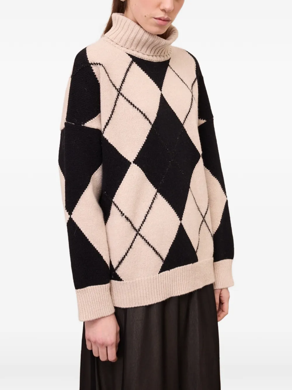 Ottod'ame Argyle-intarsia Roll-neck Sweater In Neutral