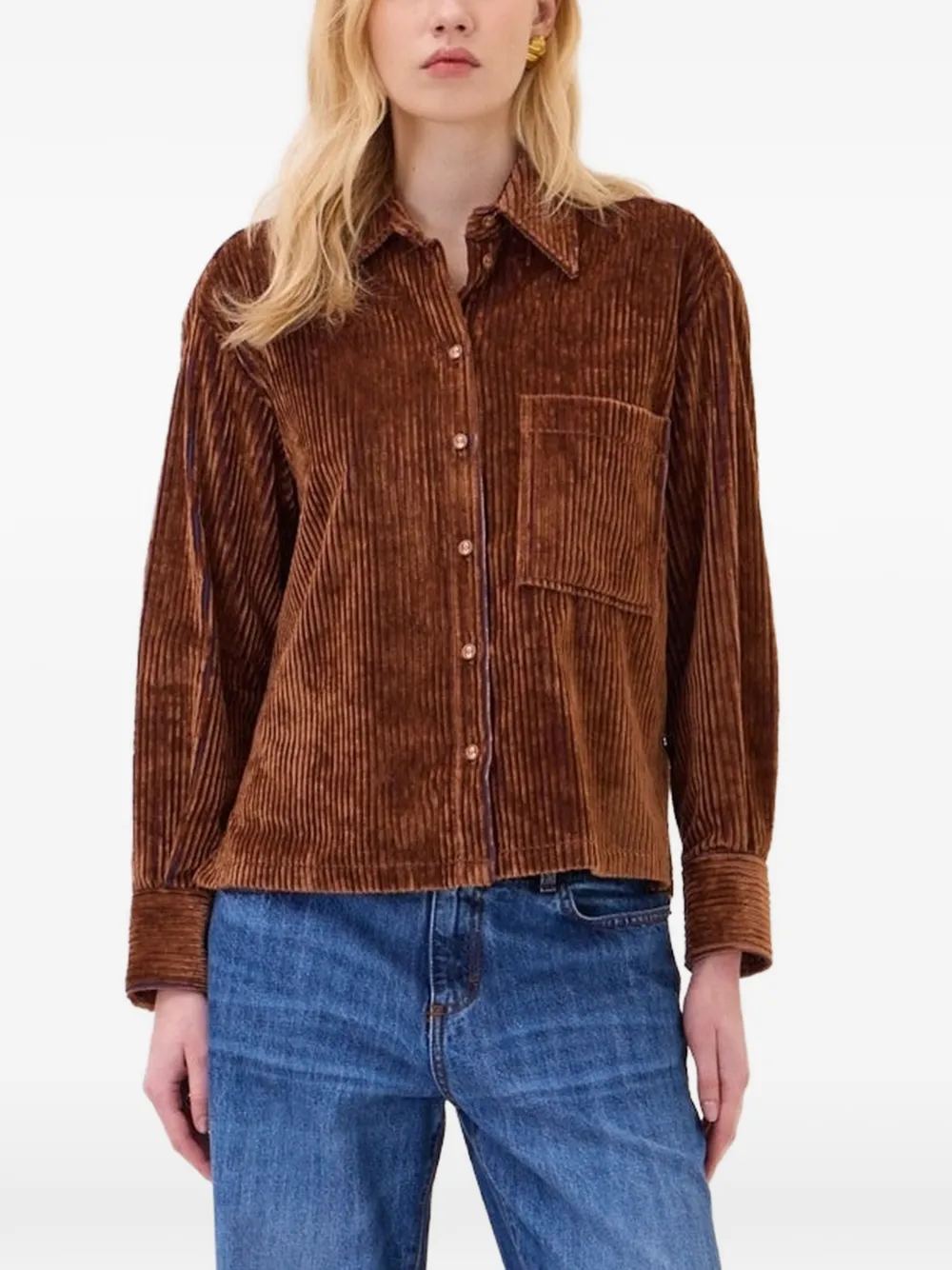 Ottod'ame Corduroy-effect Chest-pocket Shirt In Brown
