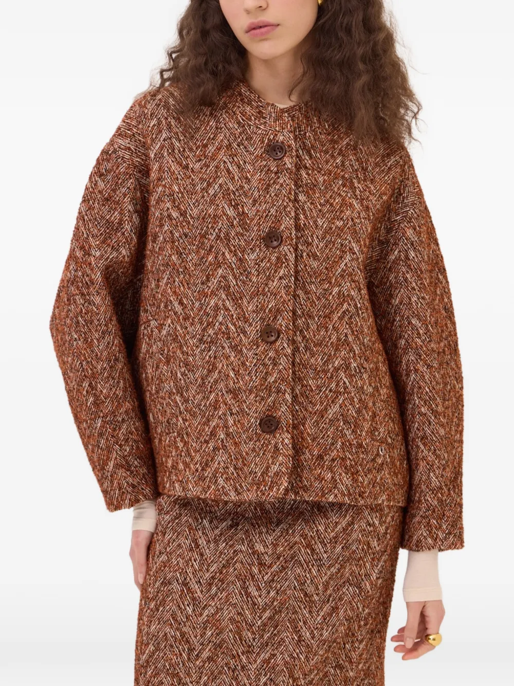 Ottod'ame Herringbone Button-up Jacket In Brown